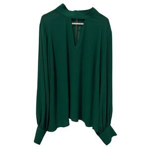 Eloquii Blouse Womens 24 Green Long cuff Sleeve office couture mature travel Top